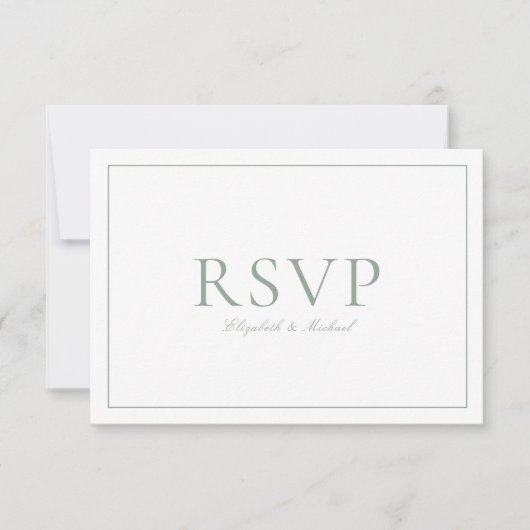 QR-Code Elegantsage Green Monogram Wedding RSVP Karte (Vorderseite)