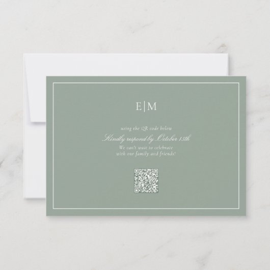 QR-Code Elegantsage Green Monogram Wedding RSVP Karte (Rückseite)