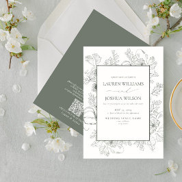 QR Code Elegantsage Grüne Blumenstrauß Art Hochzei Einladung