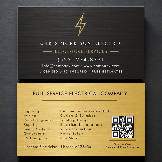 QR-Code Elektrounternehmen Metallic  Visitenkarte