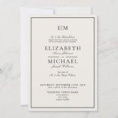 QR-Code Elfenbein-Schwarz Klassisches Monogramm Ho Einladung (Vorderseite)