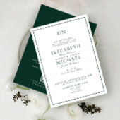 QR Code Emerald Green Classic Monogram Wedding Einladung