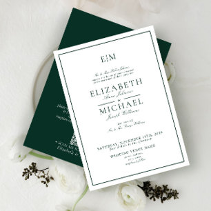 QR Code Emerald Green Classic Monogram Wedding Einladung