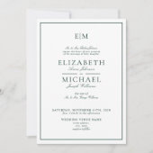 QR Code Emerald Green Classic Monogram Wedding Einladung (Vorderseite)