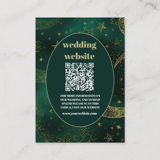 qr code Emerald Green Gold Celestial Wedding Begleitkarte (Vorderseite)