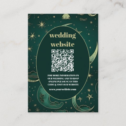 qr code Emerald Green Gold Celestial Wedding Begleitkarte (Vorderseite)