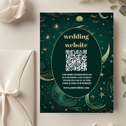 qr code Emerald Green Gold Celestial Wedding Begleitkarte