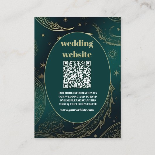 qr code Emerald Green Gold Celestial Wedding Begleitkarte (Vorderseite)