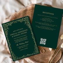 QR Code Emerald Green Gold Minimal Wedding