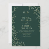 QR Code Emerald Green Gold Monogram Leaf Wedding Einladung (Vorderseite)
