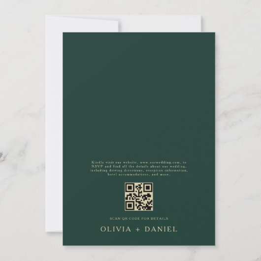 QR Code Emerald Green Gold Monogram Leaf Wedding Einladung (Rückseite)