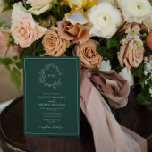 QR Code Emerald Green Leafy Wappen Monogram Weddin Einladung