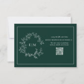 QR Code Emerald Green Leafy Wappen Monogram Weddin RSVP Karte (Rückseite)