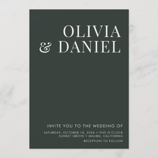 QR Code Emerald Green Minimalist Photo Wedding Einladung (Vorderseite)