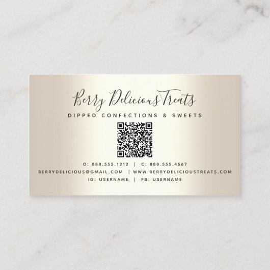 QR-Code Erdbeere Rosa Glitzer Confection Gold Visitenkarte (Rückseite)