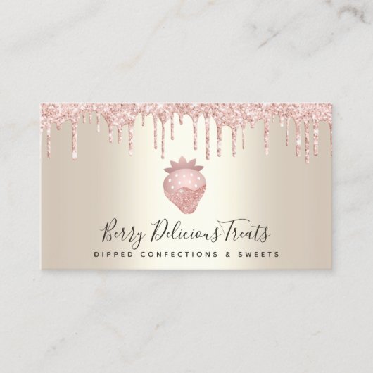 QR-Code Erdbeere Rosa Glitzer Confection Gold Visitenkarte (Vorderseite)