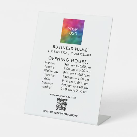 QR-Code-Eröffnungszeiten-Logo Personalisiert Sockelschild (Vorderseite)