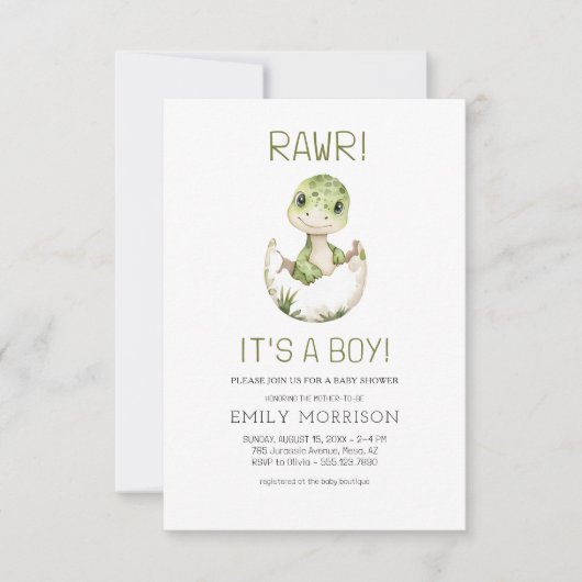 QR-Code Es ist eine Niedliche Dinosaurier Baby Boy Einladung (Vorderseite)