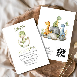 QR-Code Es ist eine Niedliche Dinosaurier Baby Boy Einladung