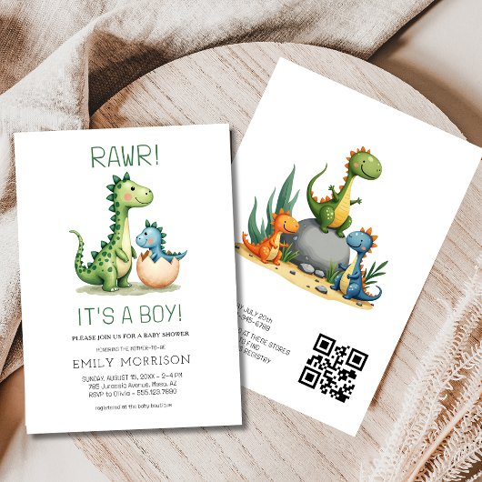 QR-Code Es ist eine Niedliche Dinosaurier Baby Boy Einladung