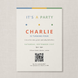 QR-Code Es ist eine Party Farbige Kindergeburtstag Einladung