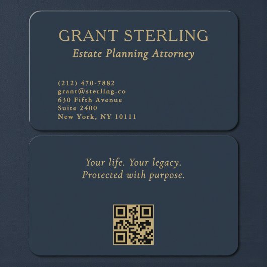 QR Code Estate Planning Attorney Navy Blue Gold  Visitenkarte