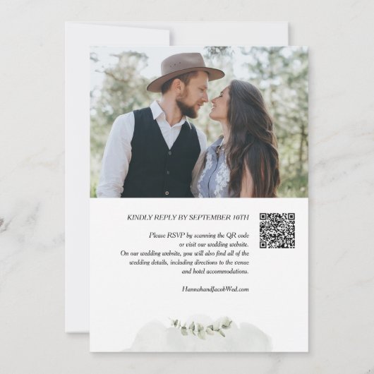 QR Code Eucalyptus Foto Wedding Einladung (Rückseite)