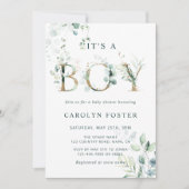 QR-Code Eucalyptus Gold Letter Boy Baby Shooter    Einladung (Vorderseite)