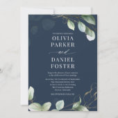 QR Code Eucalyptus Navy Blue Foto Wedding Einladung (Vorderseite)