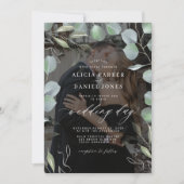 QR CODE eucalyptus photo overlay black wedding Einladung (Vorderseite)