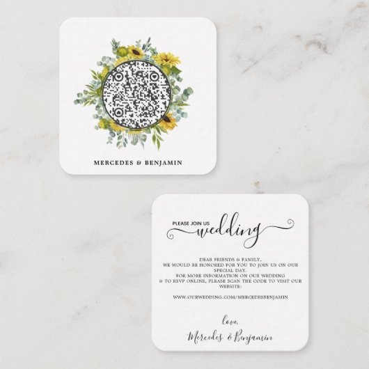 QR Code Eucalyptus Sunflower Wedding Einladung (Vorne/Hinten)