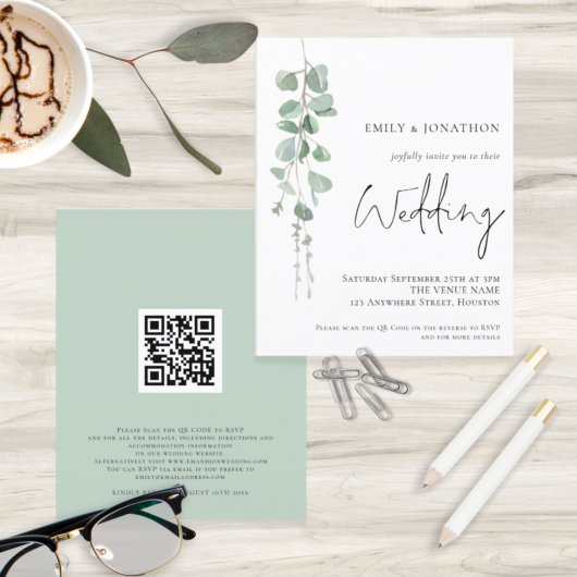 QR Code Eucalyptus Wedding Einladung