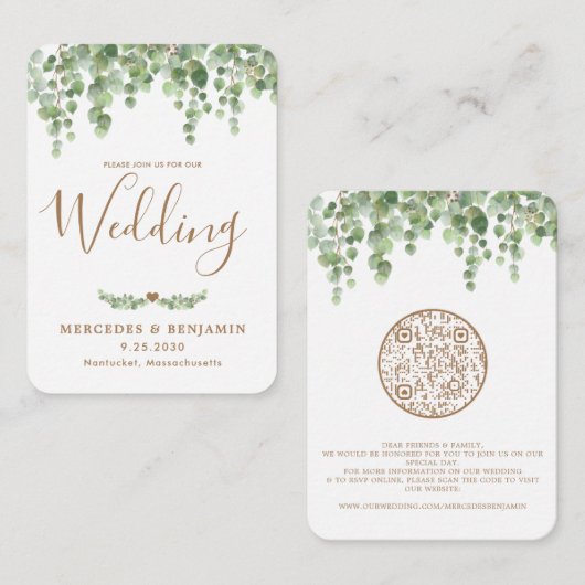QR-Code Eukalyptus Botanische Hochzeit Einladung (Vorne/Hinten)
