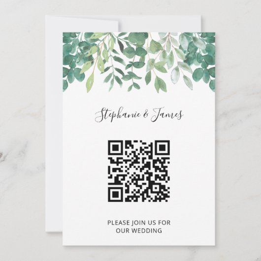 QR Code Eukalyptus Greenery Einladung Hochzeit (Vorderseite)