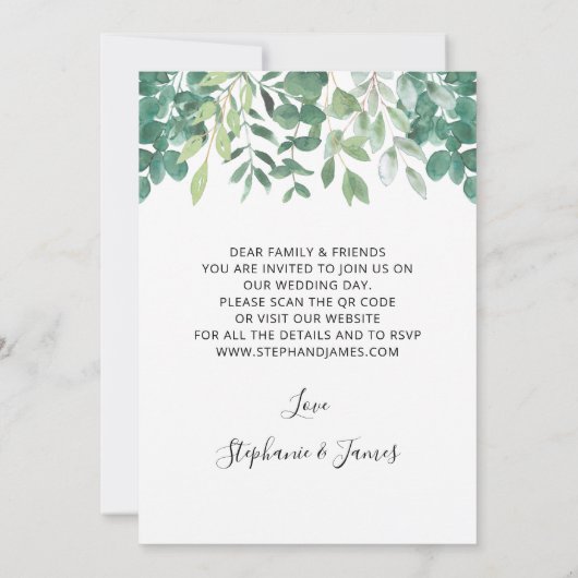 QR Code Eukalyptus Greenery Einladung Hochzeit (Rückseite)