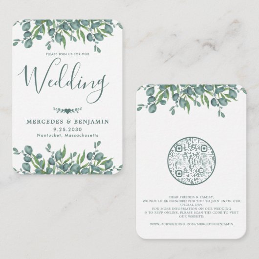 QR Code Eukalyptus Greenery Einladung Hochzeit (Vorne/Hinten)