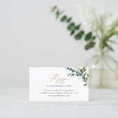 QR Code Eukalyptus Greenery Gold Wedding RSVP Card Visitenkarte (Stehend Vorderseite)