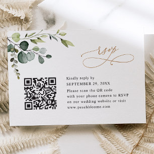 Qr Code Eukalyptus Greenery Gold Wedding RSVP Karte