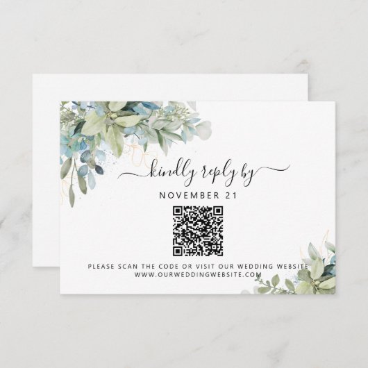 QR Code Eukalyptus Greenery Wedding RSVP (Vorne/Hinten)