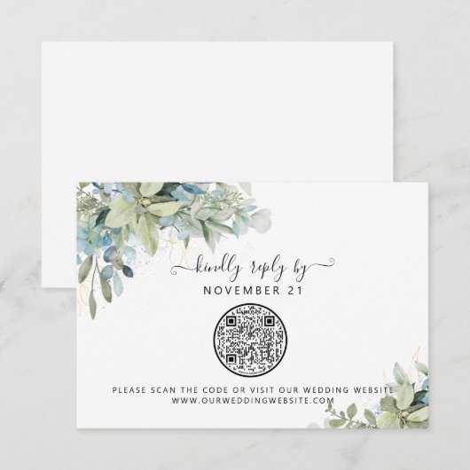 QR Code Eukalyptus Greenery Wedding RSVP Karte (Vorne/Hinten)