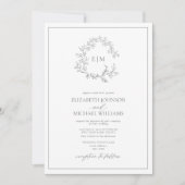 QR Code Eukalyptus Leafy Wappen Monogram Wedding Einladung (Vorderseite)