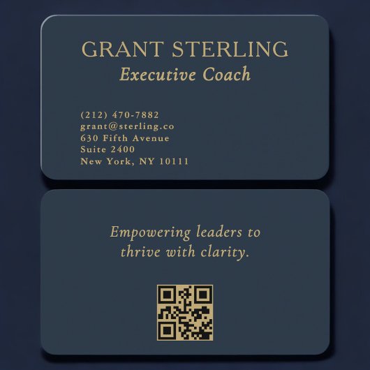 QR Code Executive Coach Navy Blue Gold  Visitenkarte