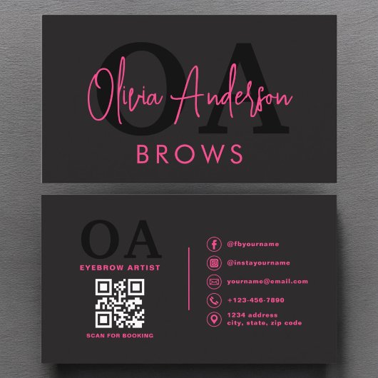 QR Code Eyebrows Brows Artist Hot Pink Black Visitenkarte