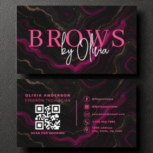 QR Code Eyebrows Brows Artist Pink Black Marble Visitenkarte