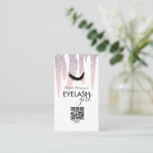 QR CODE Eyelash Girly Pink Glitzer Drift Visitenkarte (Stehend Vorderseite)