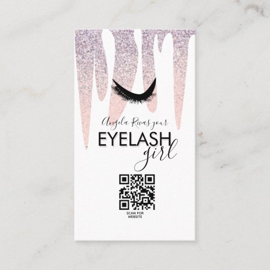 QR CODE Eyelash Girly Pink Glitzer Drift Visitenkarte (Vorderseite)