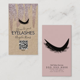 QR CODE Eyelashes Rosa Glitzer Drift Rustic B Visitenkarte