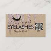 QR CODE Eyelashes Rosa Glitzer Driving Rustic Visitenkarte (Vorderseite)