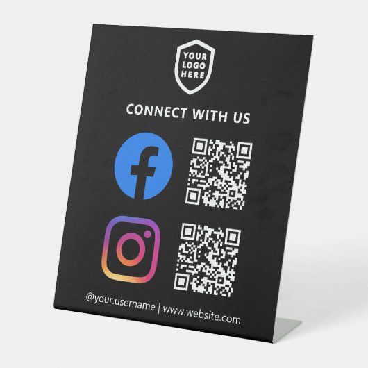 QR-Code Facebook & Instagramm | Schwarz Sockelschild (Vorderseite)