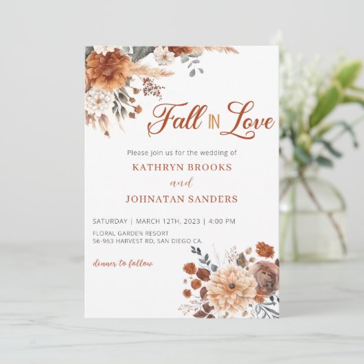 QR-Code Fall in Liebe Blumenhochzeit Einladung (Stehend Vorderseite)